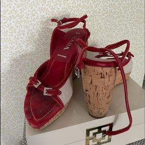 PRADA cork wedge sandals …red suede and natural. Size 37
